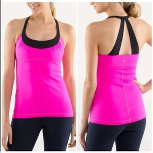 LULULEMON Pink Scoop Me Up Hot Black Racerback Tank Top/Cami Sz 8